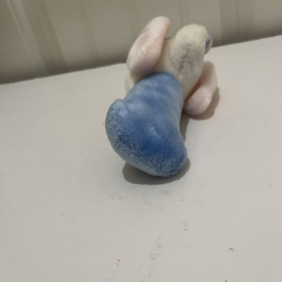 Elephant Rattle Plush Handle 7" Stuffed Vintage Blue White Eden Toys - Picture 7 of 9